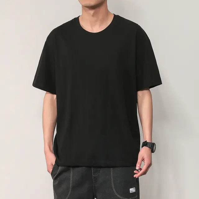 Men's Summer Short Sleeve Solid Color T-Shirt Outfit
