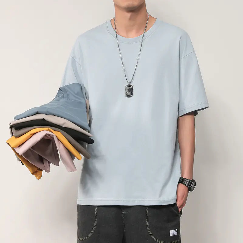 Men's Summer Short Sleeve Solid Color T-Shirt Outfit