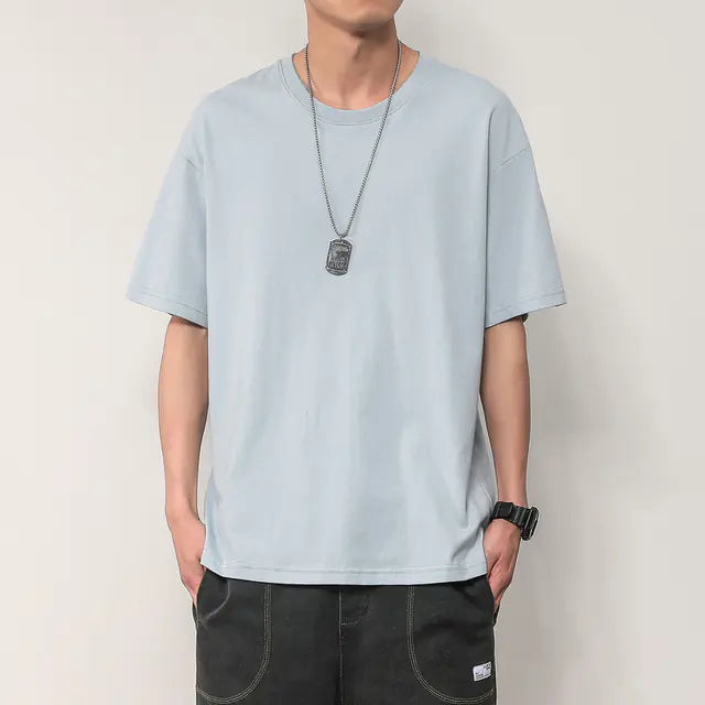 Men's Summer Short Sleeve Solid Color T-Shirt Outfit