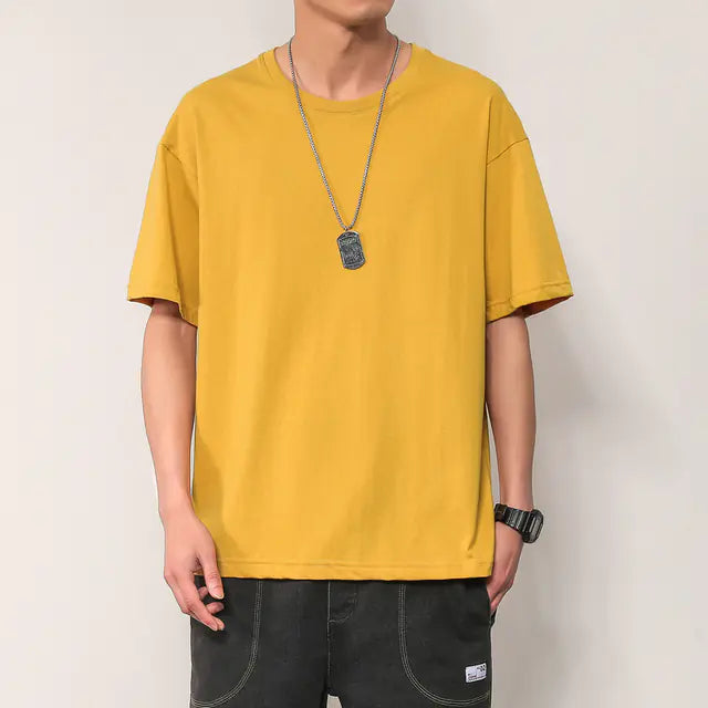 Men's Summer Short Sleeve Solid Color T-Shirt Outfit