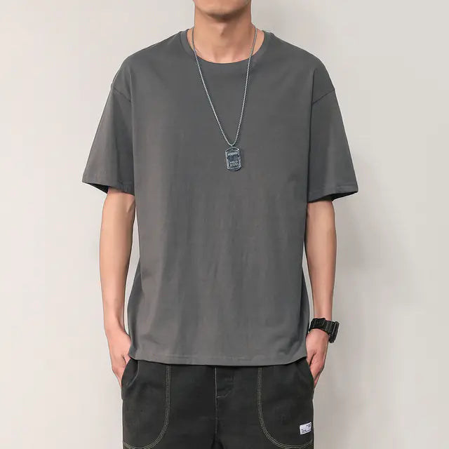 Men's Summer Short Sleeve Solid Color T-Shirt Outfit