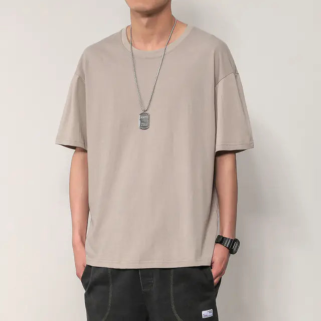 Men's Summer Short Sleeve Solid Color T-Shirt Outfit