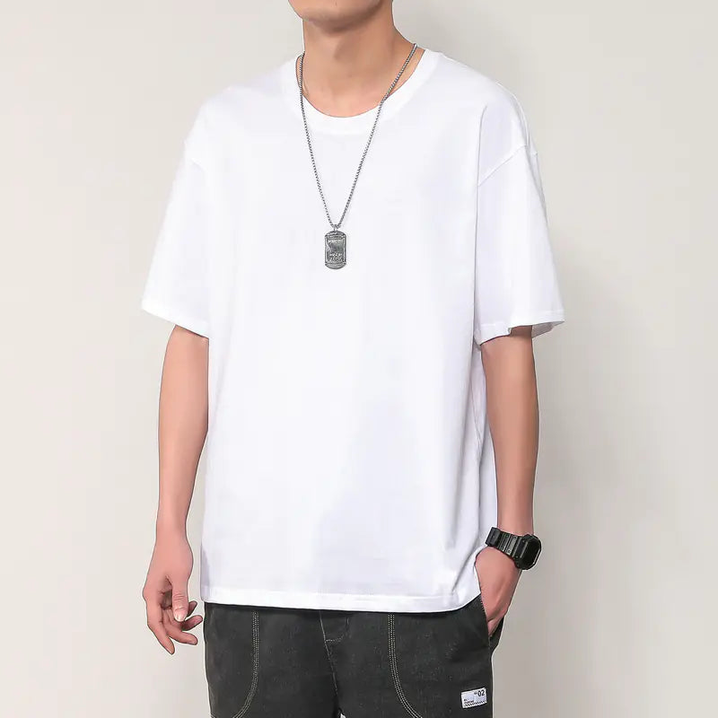 Men's Summer Short Sleeve Solid Color T-Shirt Outfit