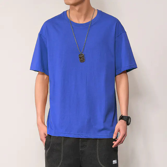 Men's Summer Short Sleeve Solid Color T-Shirt Outfit